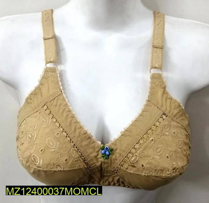 Cotton Chikankari Embroidered Bra, Beige Color