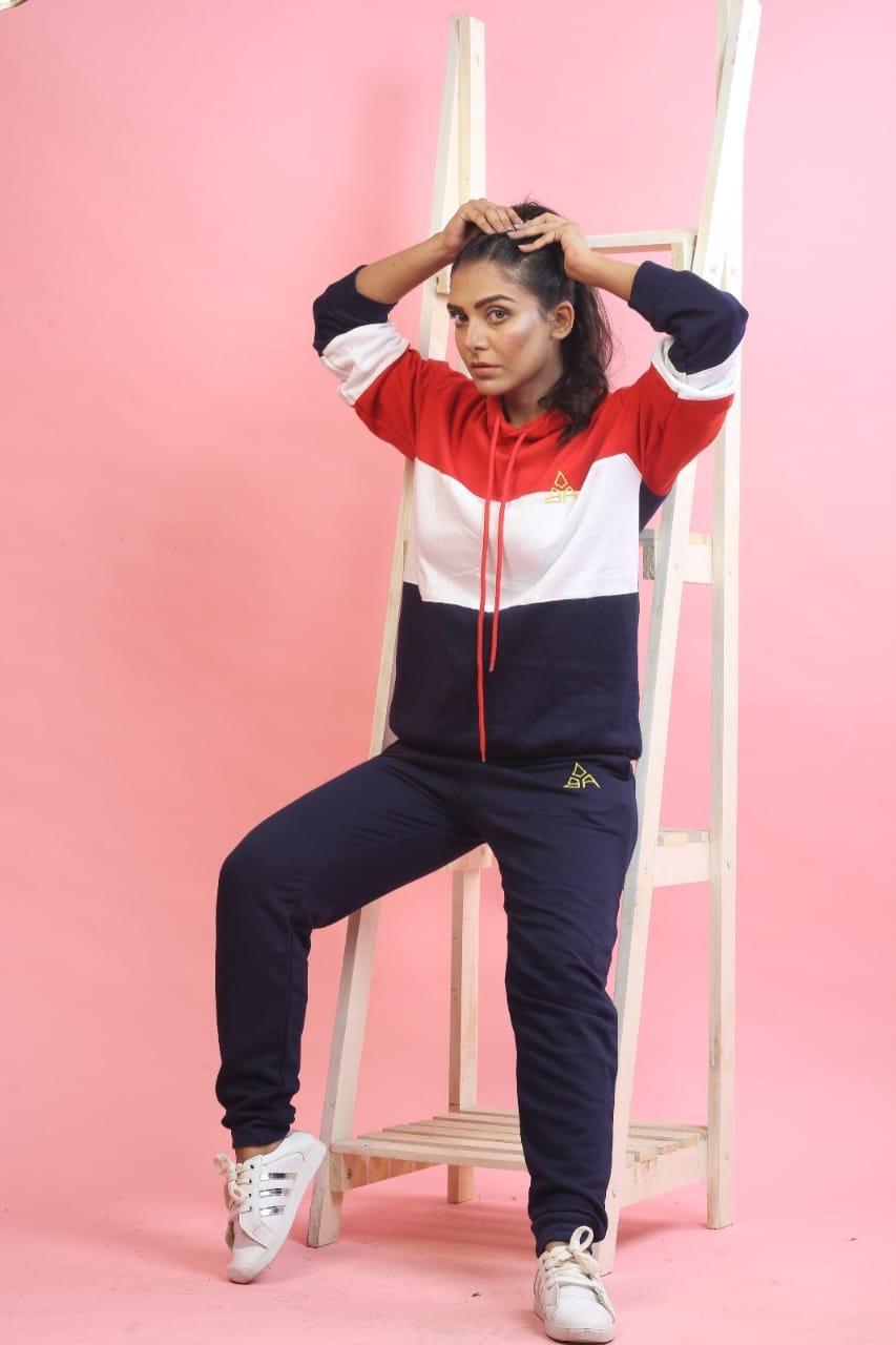 2 Pcs Women's Stitched Fleece printed Hoodie TrackSuit