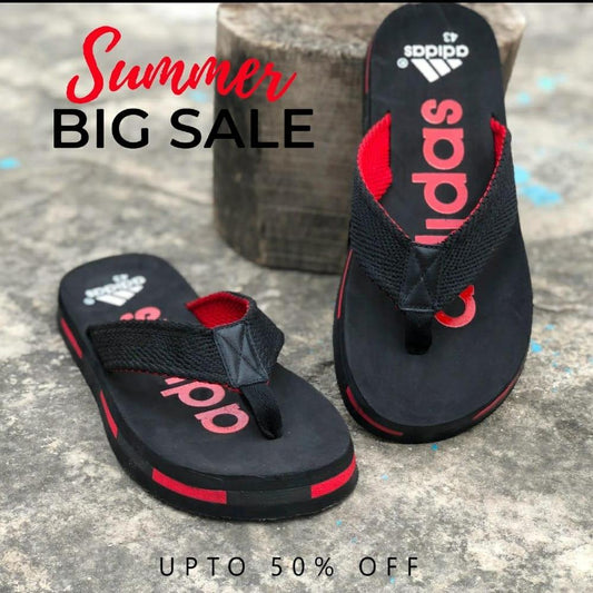 Men's Stylish Adidas Flips Flops - Red & Black Slippers