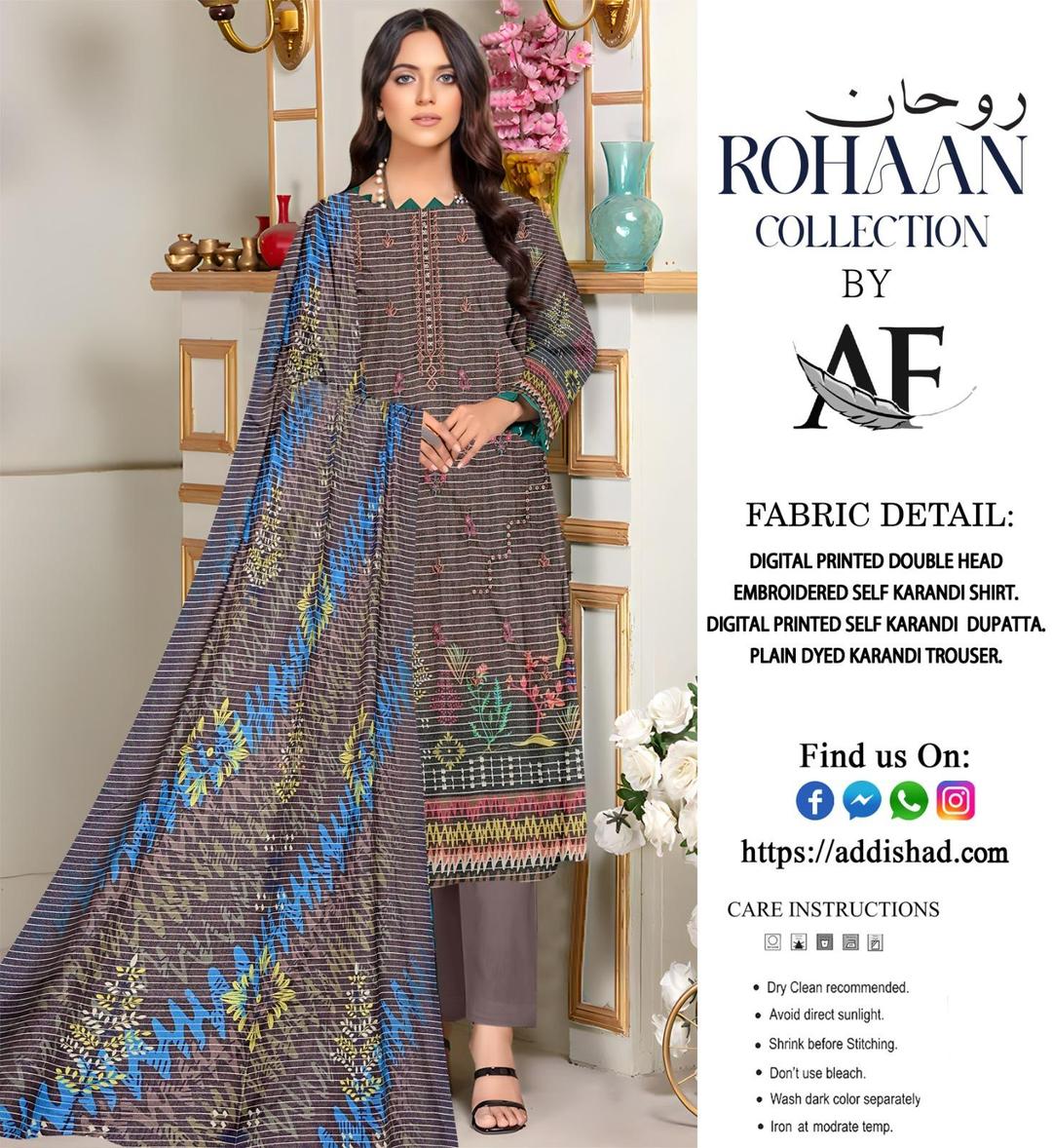 3 Pcs (Ruhaan)Women's Unstitched Karandi Printed Suit