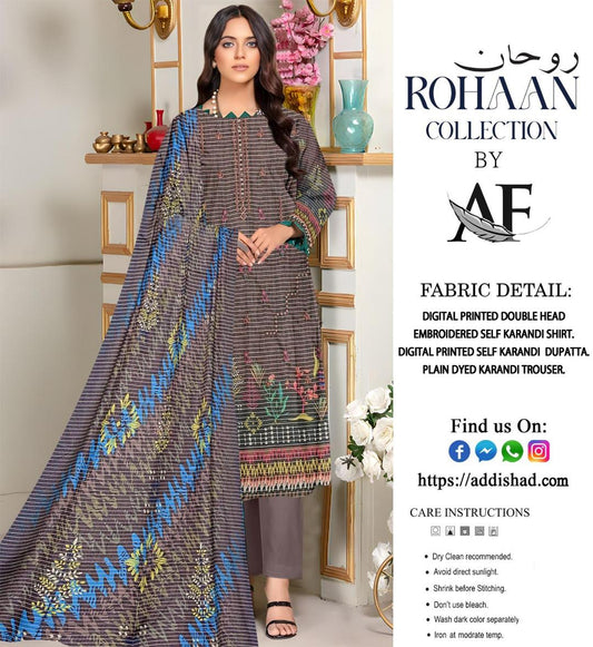 3 Pcs (Ruhaan)Women's Unstitched Karandi Printed Suit