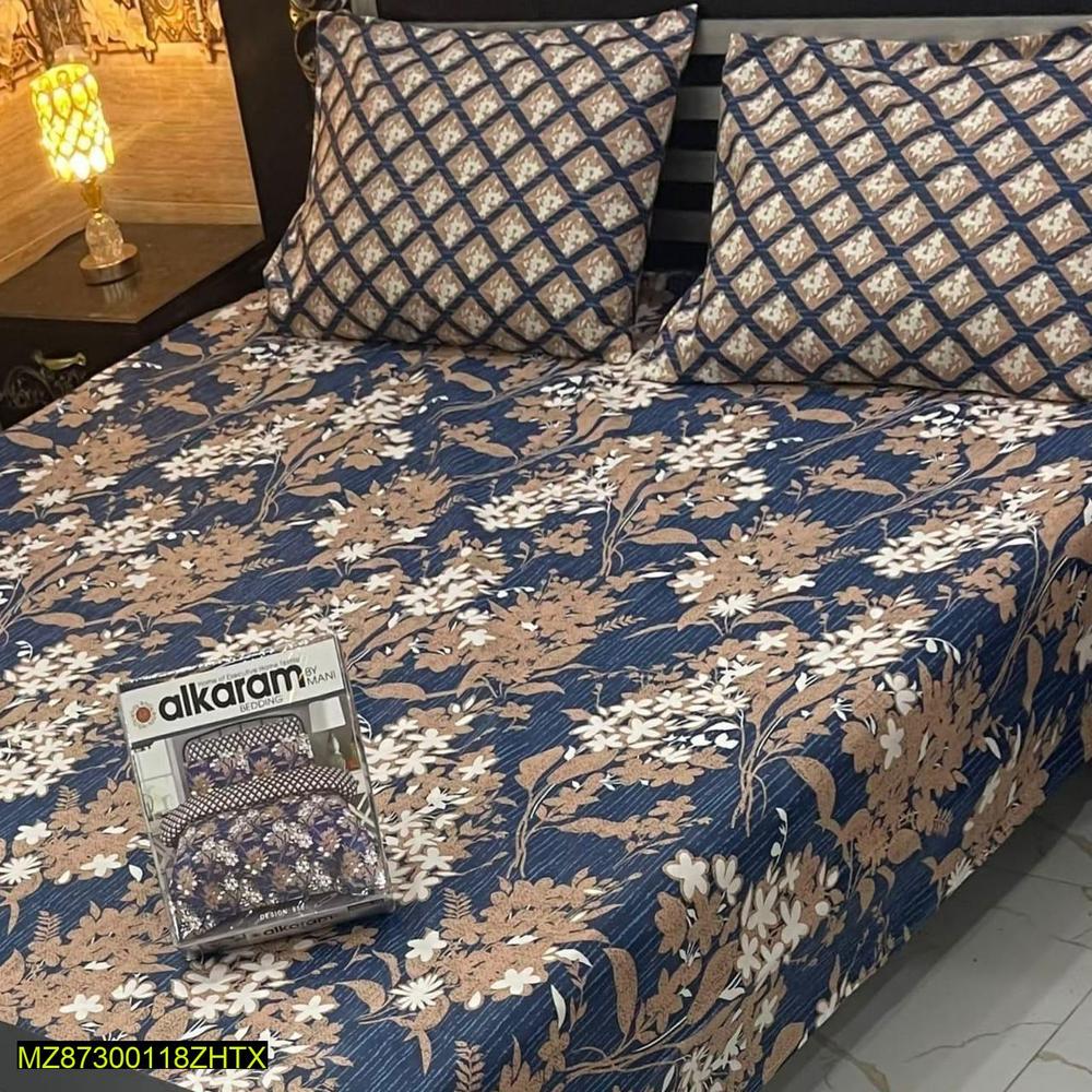 3 Pcs Cotton Printed Double Bedsheet