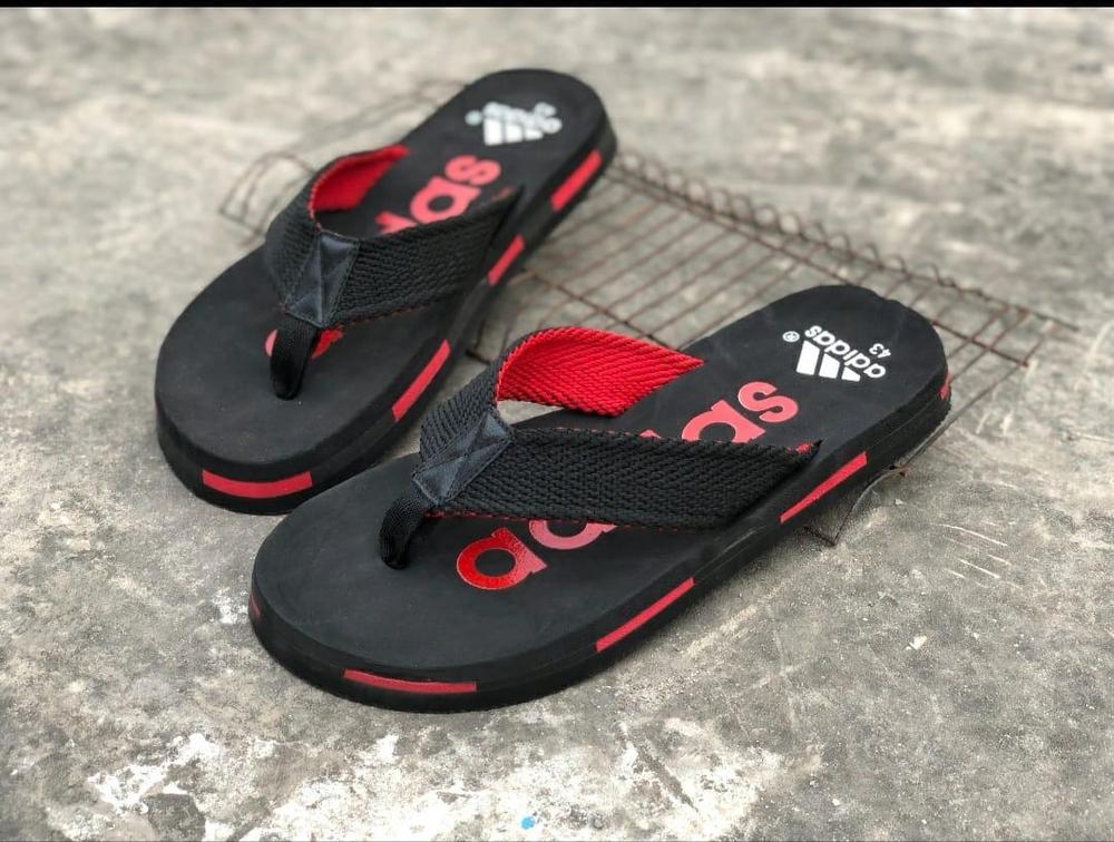 Men's Stylish Adidas Flips Flops - Red & Black Slippers