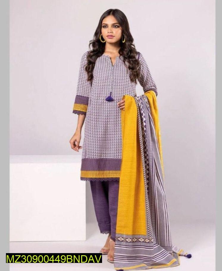 3 Pcs Women's Unstitched Karandi Printed Suit