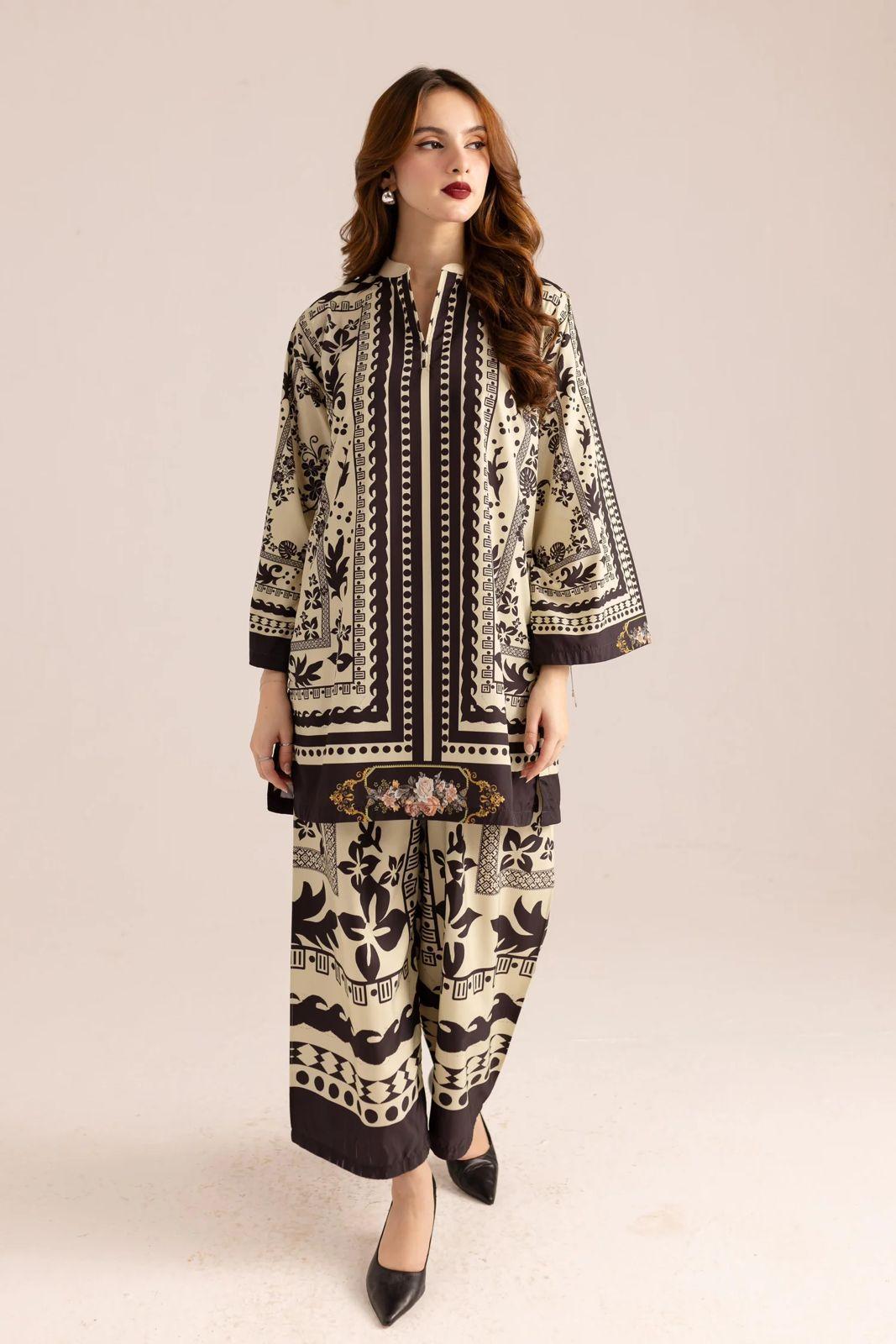 Stylish printed shirt and trouser set 2pcs women stitched outfit