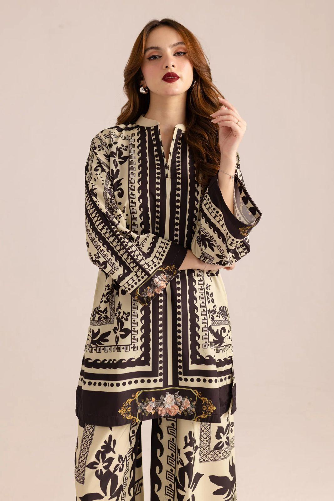 Stylish printed shirt and trouser set 2pcs women stitched outfit