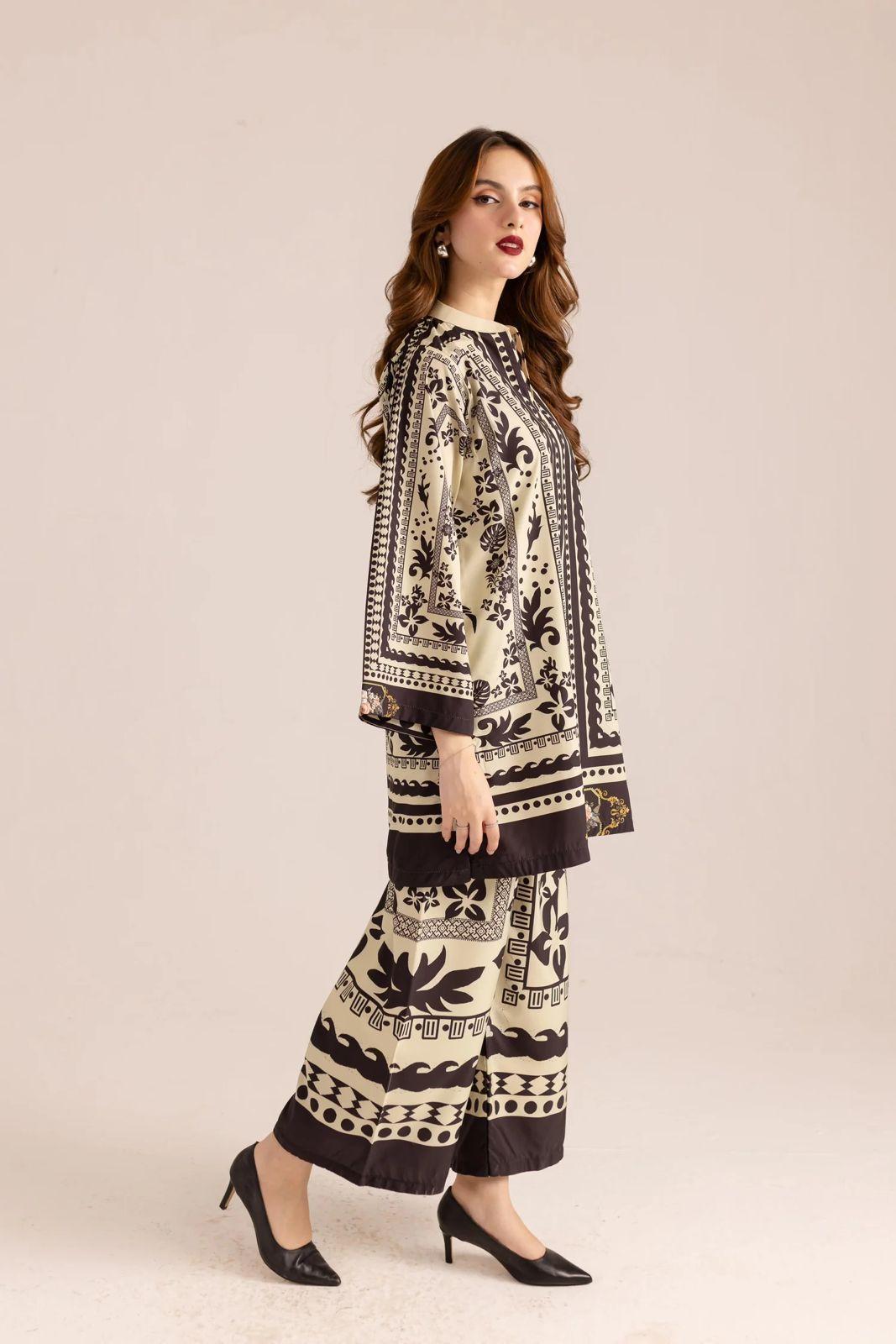 Stylish printed shirt and trouser set 2pcs women stitched outfit