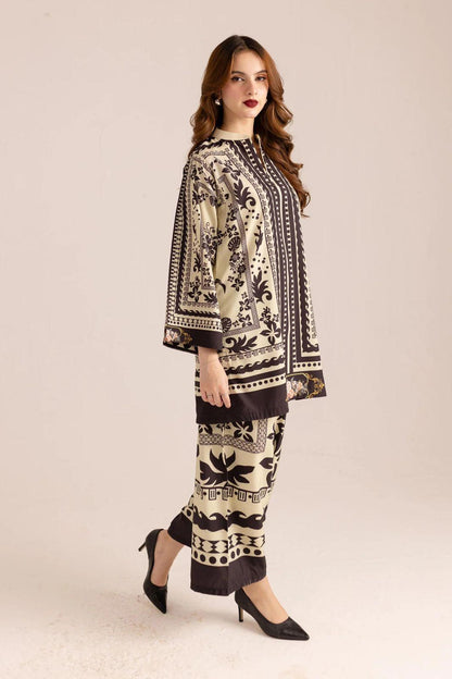 Stylish printed shirt and trouser set 2pcs women stitched outfit