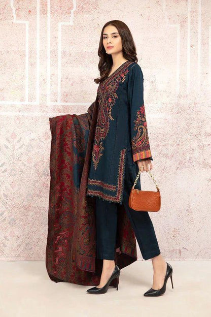 Elegant Embroidered suitset 3pcs Maroon with Printed dupta