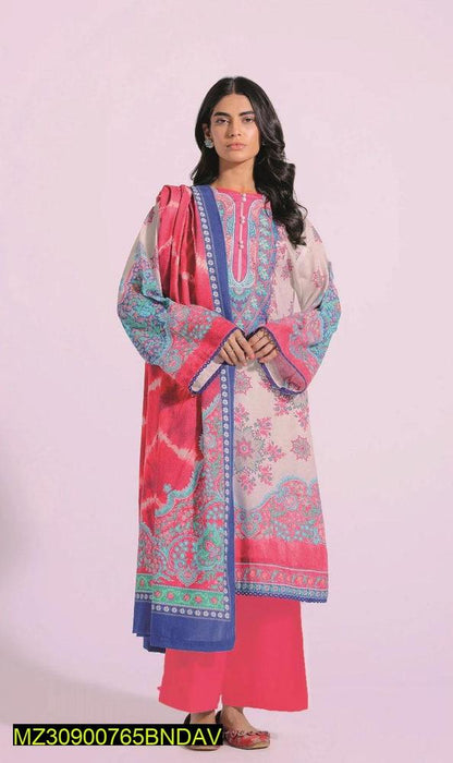 3 Pcs Women's Unstitched khaddar Printed Suit