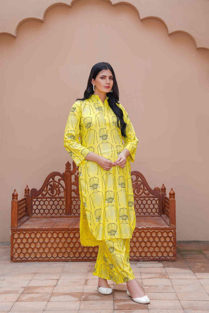 2 Pcs Women's Stitched Linen Block Printed Shirt and Trouser