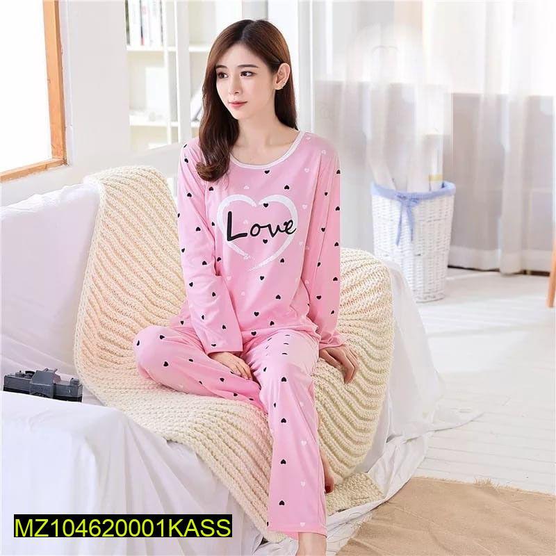 2 Pcs Women's Stitched Cotton Jersey Printed Night Suit