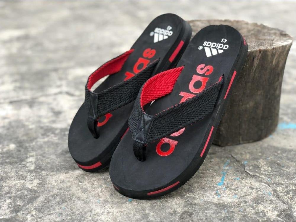 Men's Stylish Adidas Flips Flops - Red & Black Slippers