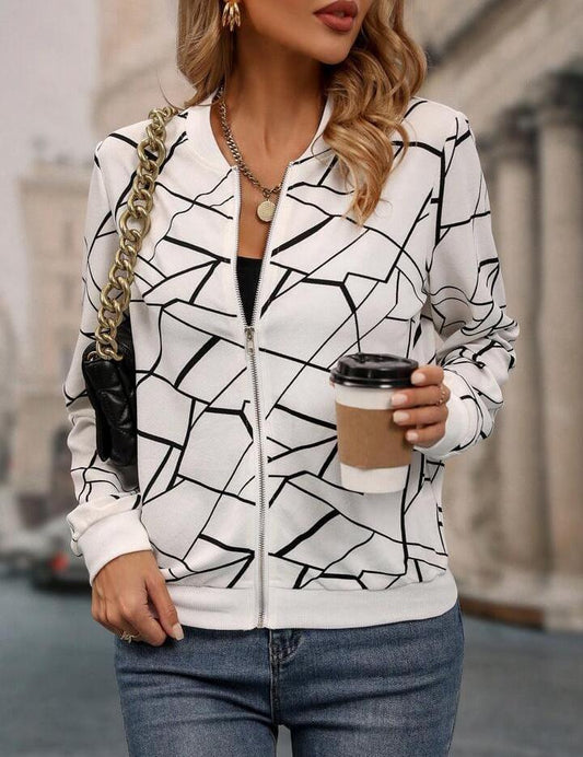 Women Fleece Printed Jacket 1 Pc Collared Style Jacket