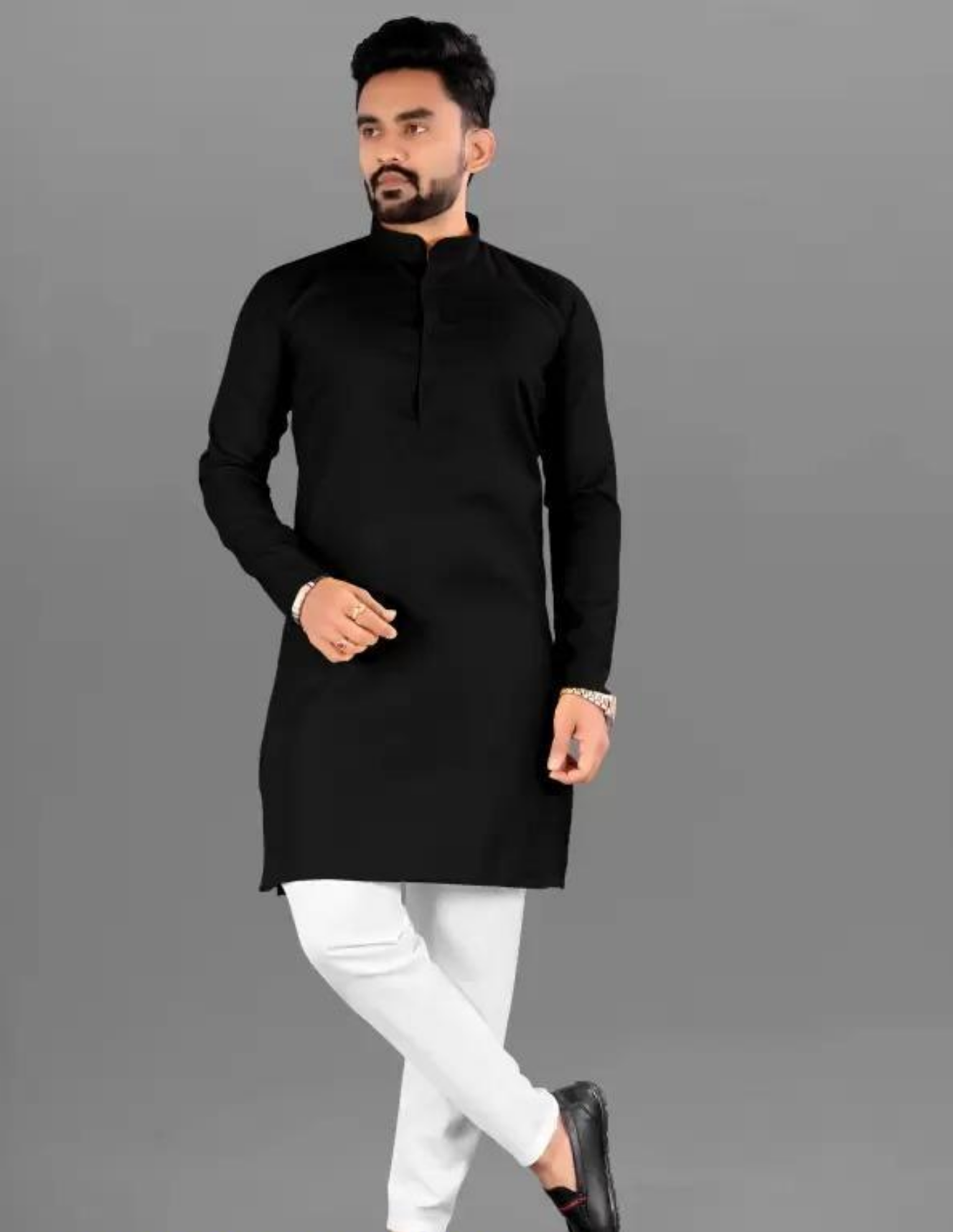 2 Pcs Men's Stitched Cotton Plain Kurta Pajama