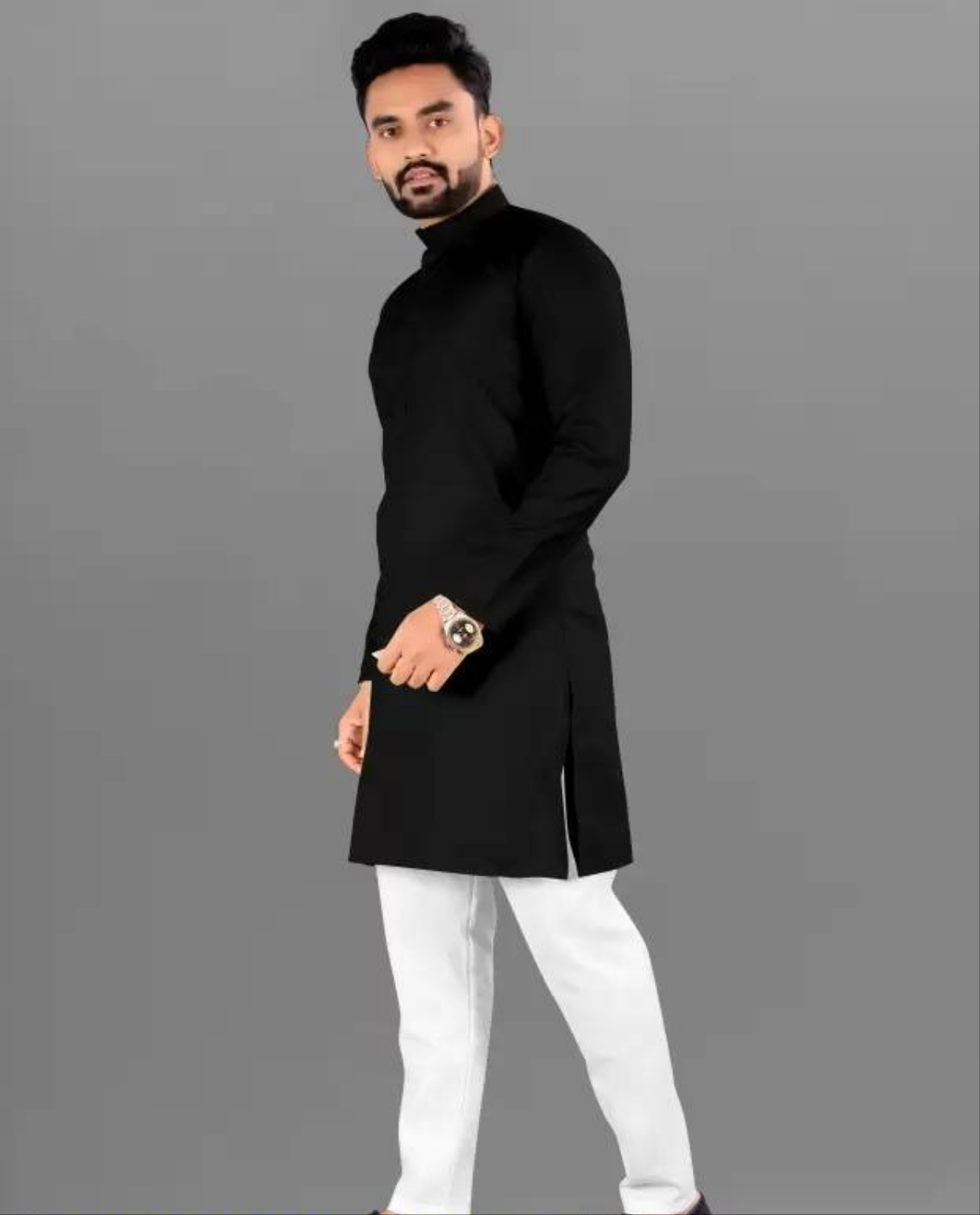 2 Pcs Men's Stitched Cotton Plain Kurta Pajama