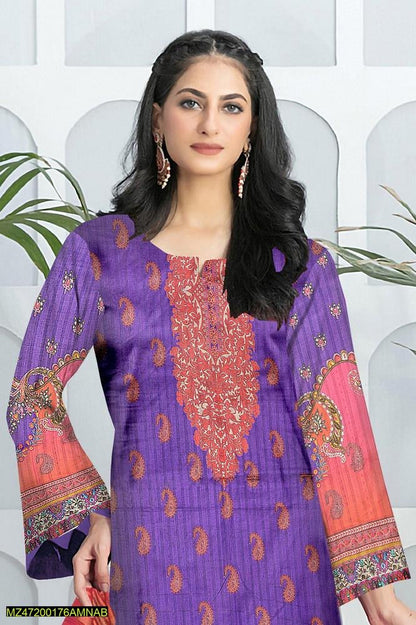 Tunzaib by Amna B 3 pcs Women's Unstitched Lawn Printed Suit