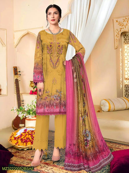 3 Pcs Women's Unstitched Lawn Embroidered Suit