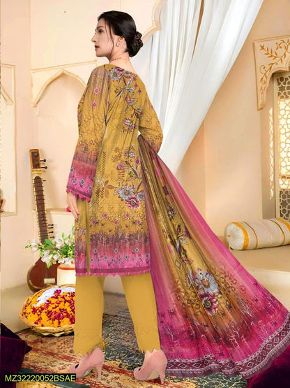 3 Pcs Women's Unstitched Lawn Embroidered Suit