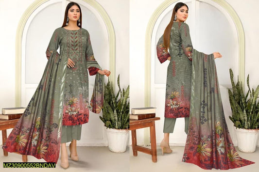 3 pcs Women's unstitched kotrai printed Suit