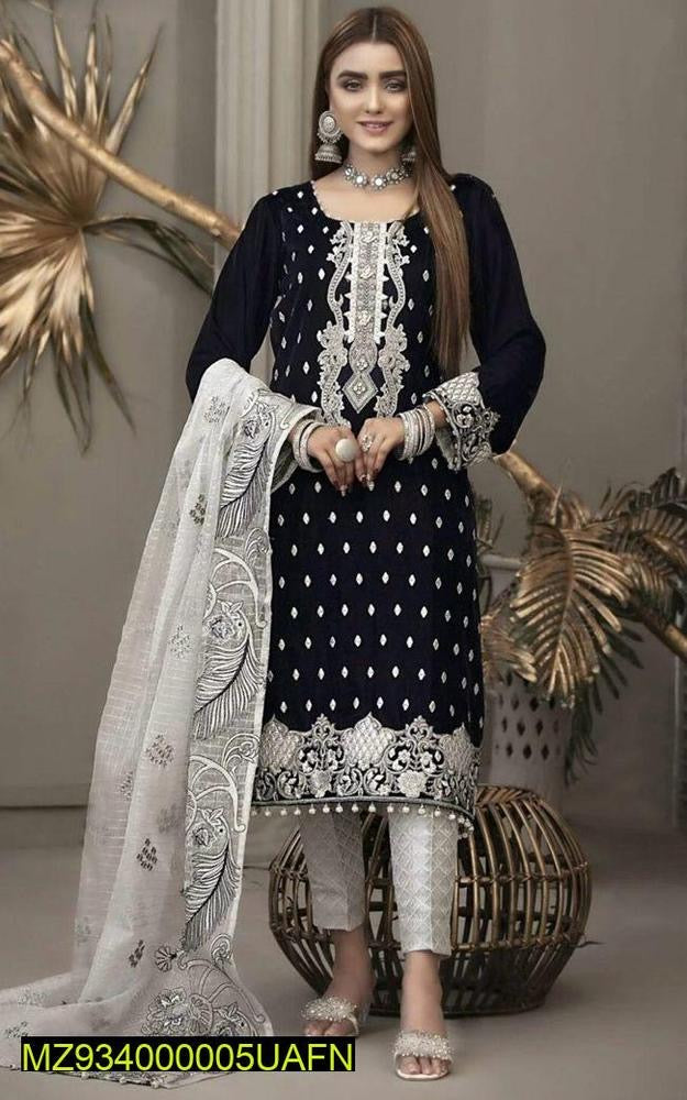 3 Pcs Women's Unstitched Lawn Embroidered Suit