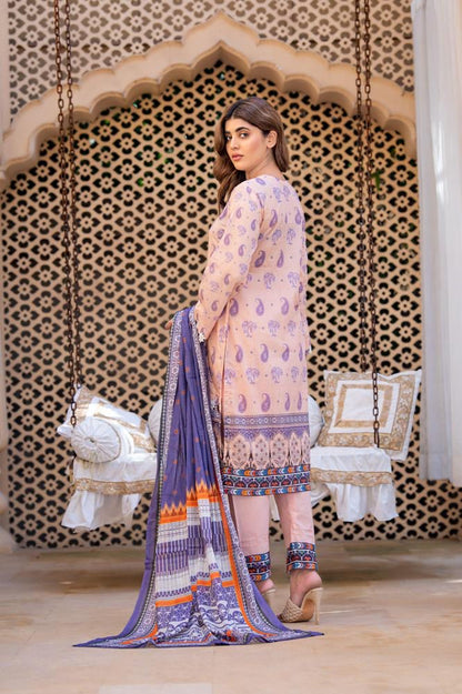 3 Pcs Women's Unstitched Lawn Printed Suit