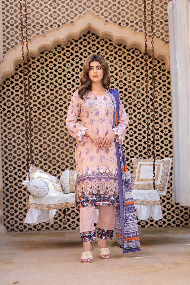 3 Pcs Women's Unstitched Lawn Printed Suit