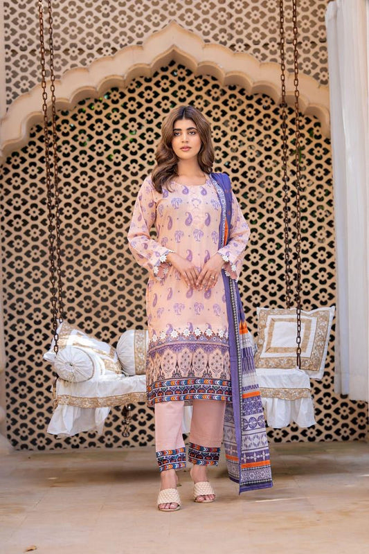 3 Pcs Women's Unstitched Lawn Printed Suit