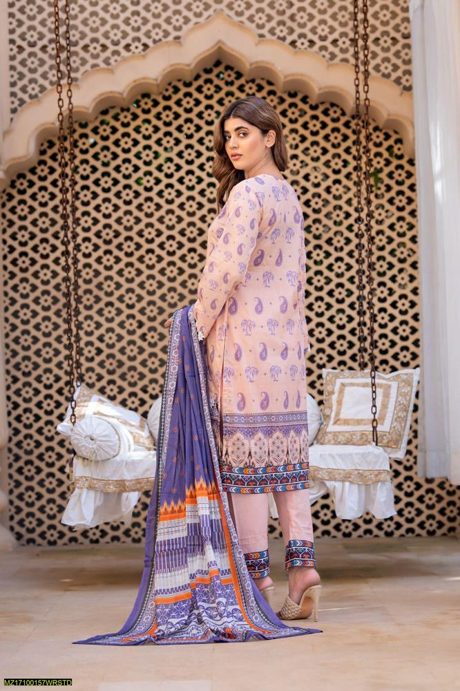 3 Pcs Women's Unstitched Lawn Printed Suit