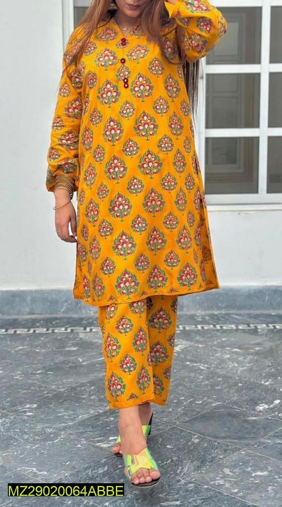 2 Pcs Women's Stitched Arabic Lawn Summer Collections Printed Shirt And Trouser on Pak Store online