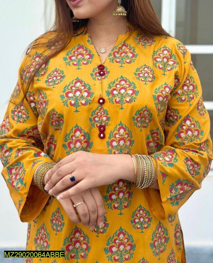 2 Pcs Women's Stitched Arabic Lawn Summer Collections Printed Shirt And Trouser on Pak Store online