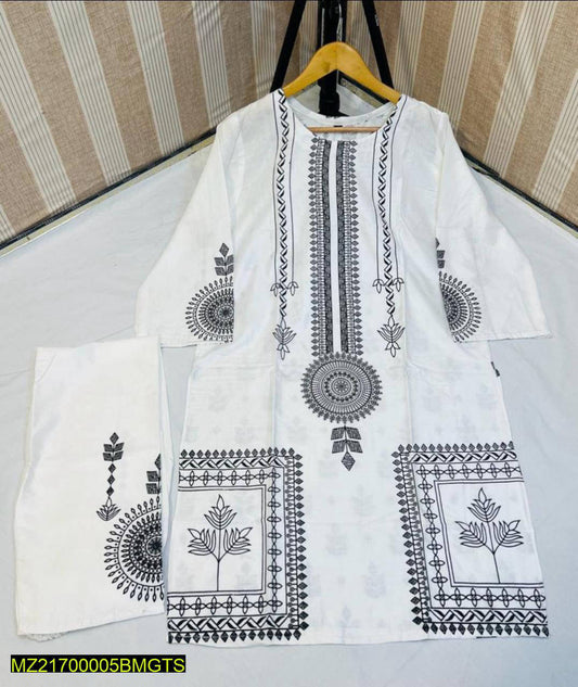 2 Pcs Women's Stitched Linen Block Printed Suit on Pak Store Online