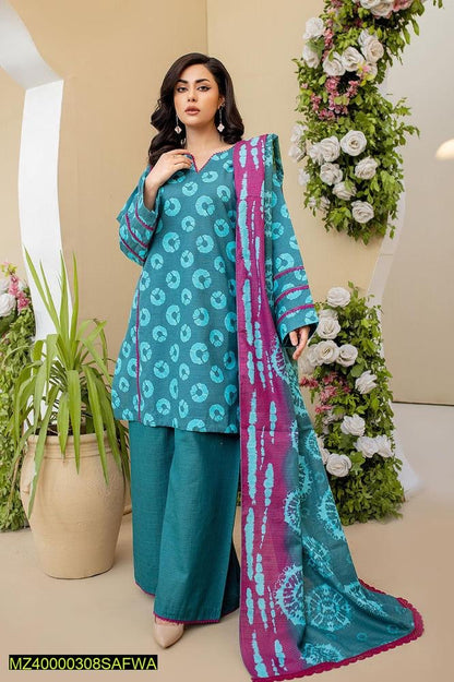 Safwa Brand 3 Pcs Women's Unstitched Masuri Khaddar Printed Suit ASK-05