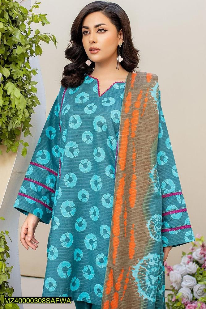 Safwa Brand 3 Pcs Women's Unstitched Masuri Khaddar Printed Suit ASK-05