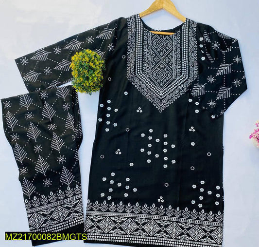 2 Pcs Women's Stitched Linen Block Printed Suit on Pak Store Online