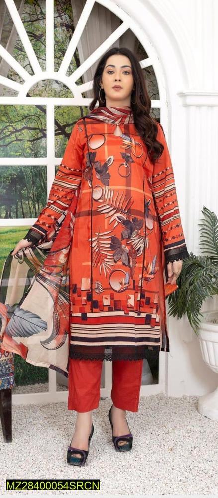 3 Pcs Women's Unstitched Lawn Digital Print Suit