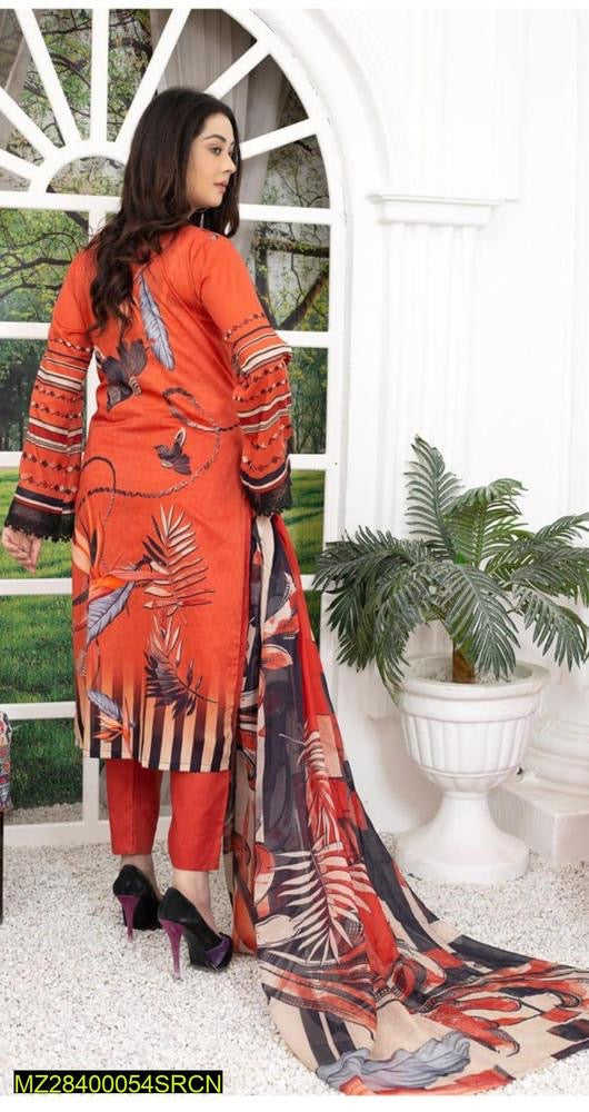 3 Pcs Women's Unstitched Lawn Digital Print Suit