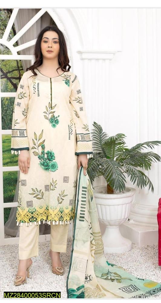 3 Pcs Women's Unstitched Lawn Digital Print Suit