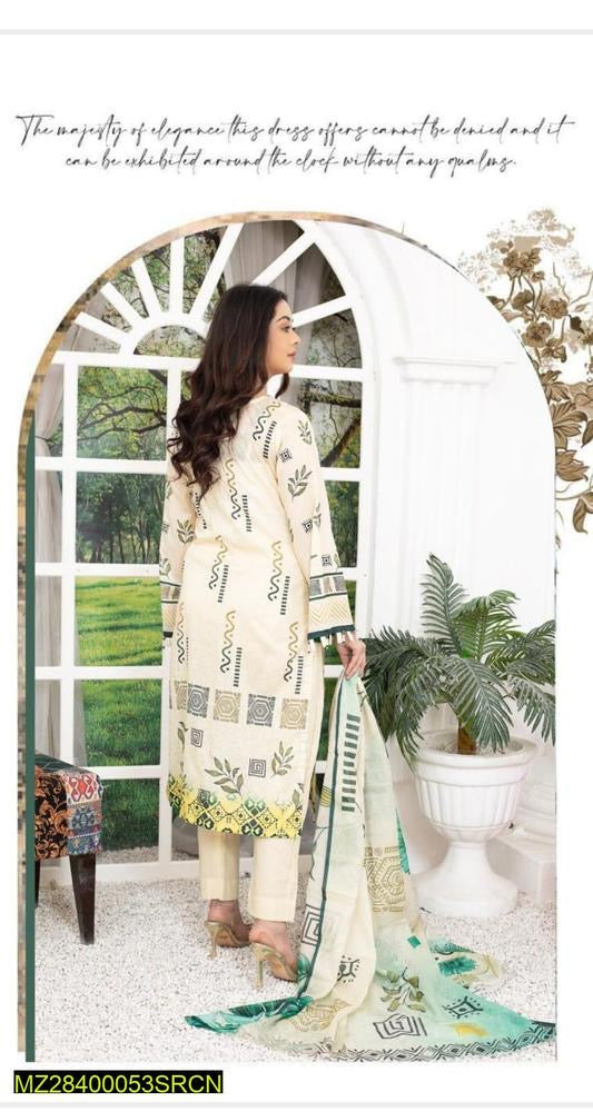 3 Pcs Women's Unstitched Lawn Digital Print Suit