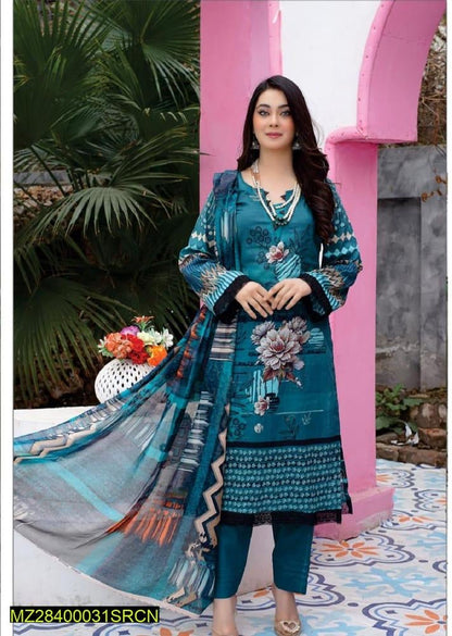 3 Pcs Women's Unstitched Lawn Digital Print Suit