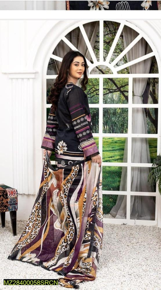 3 Pcs Women's Unstitched Lawn Digital Print Suit