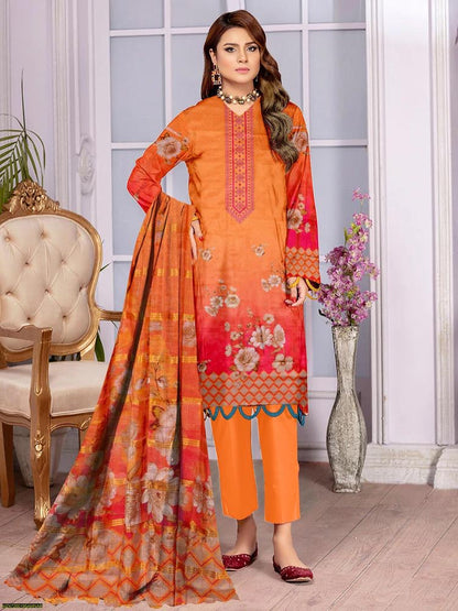 3 Pcs Women's Unstitched Lawn printed Suit Maria B Brand