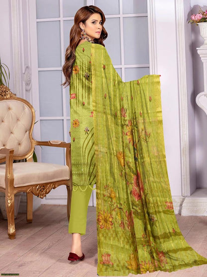 3 Pcs Women's Unstitched Lawn Printed Suit Maria B brand