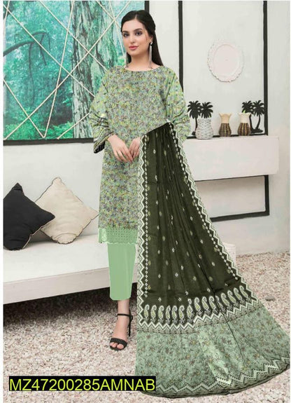 3 Pcs Women's Unstitched Lawn Printed Suit Amna B brand