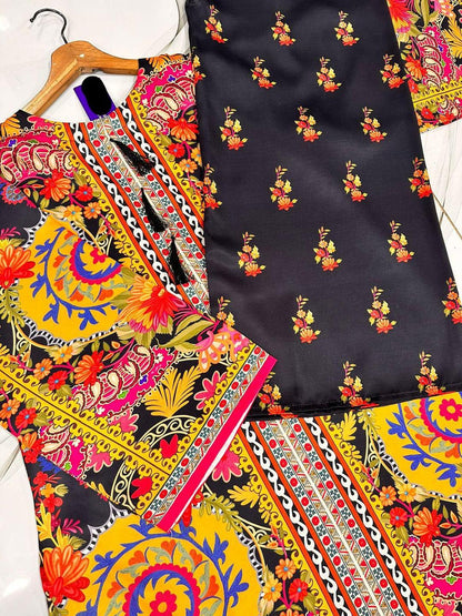 Stunning Women's Stitched 2 Pcs Silk Printed Shirt And Trouser Set