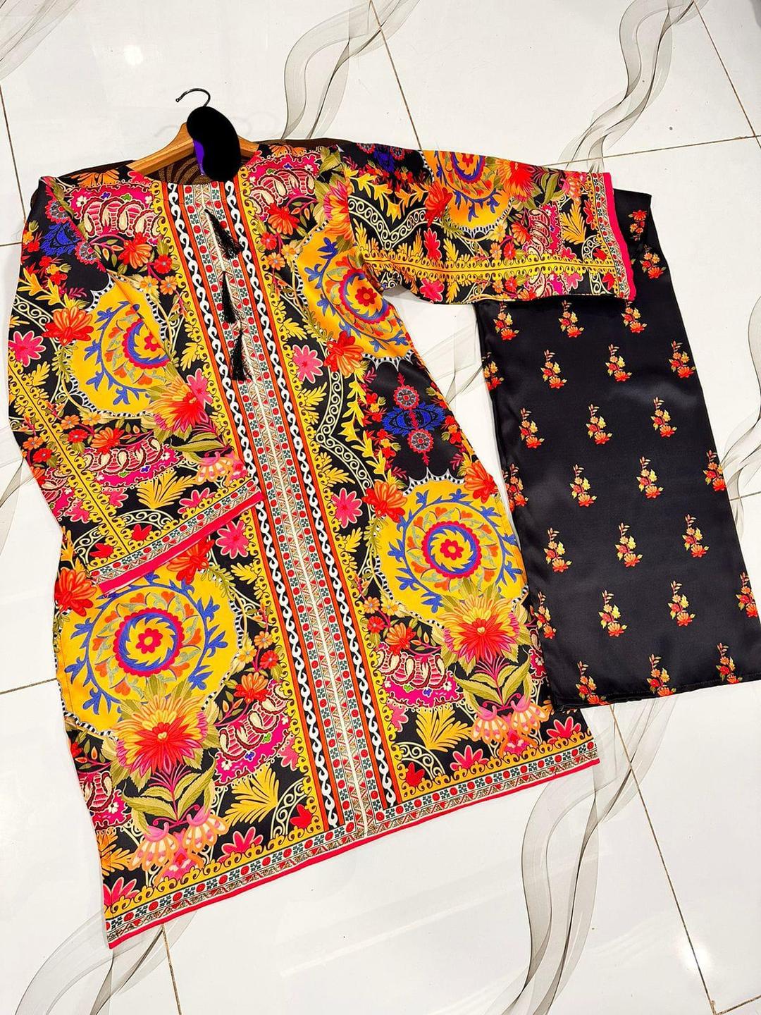 Stunning Women's Stitched 2 Pcs Silk Printed Shirt And Trouser Set