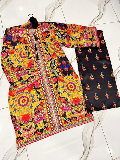 Stunning Women's Stitched 2 Pcs Silk Printed Shirt And Trouser Set