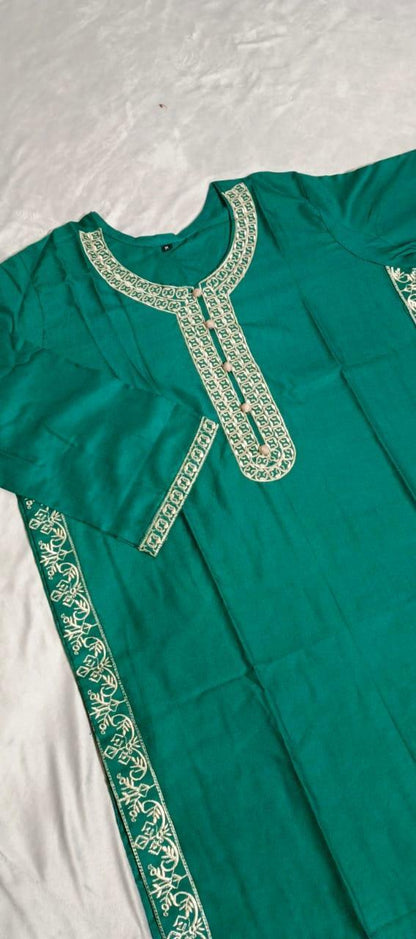 Charming Women's Stitched Embroidered Green Shirt And Trouser - 2 Pcs Set