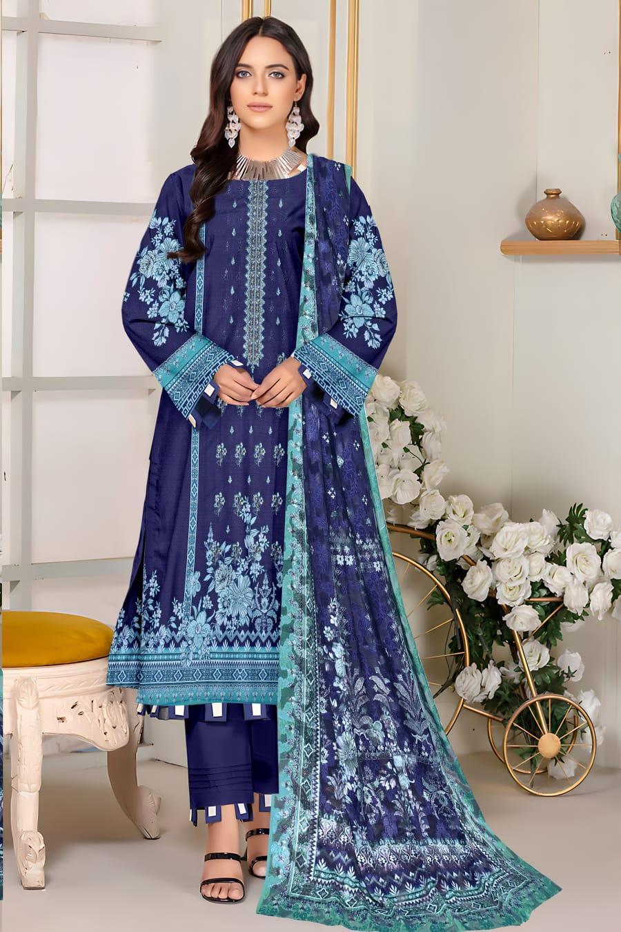 Women's Elegant embroidered Suit - Digital Print 3 Pcs