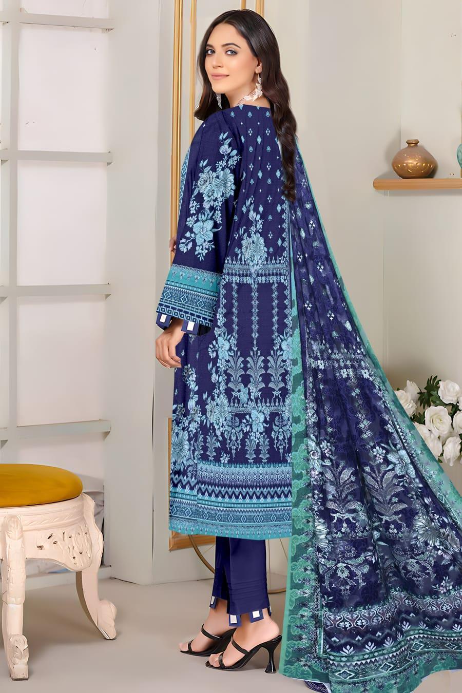 Women's Elegant embroidered Suit - Digital Print 3 Pcs